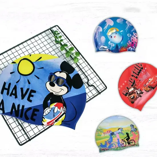 Touca de natação para adultos e crianças, estampa personalizada, touca de natação para meninos e meninas, touca de natação de silicone