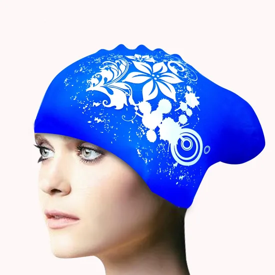 Touca de natação de silicone personalizada para meninas com cabelos longos