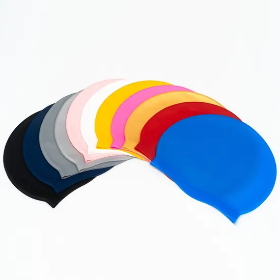 Touca de natação personalizada 100% silicone para competição, durável e macia para adultos, atacado